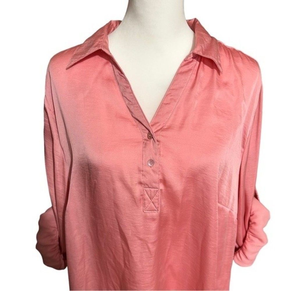 Dressbarn Button Up Tunic Shirt Women's 18/20 Pink Coral